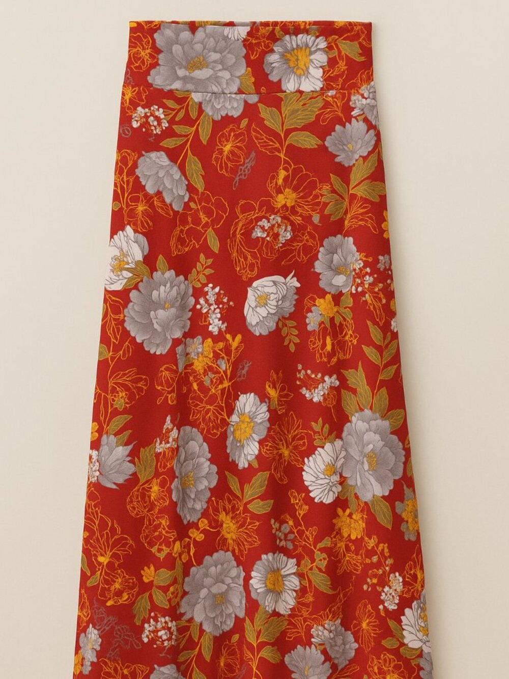 Vintage-Inspired Rust Floral Midi Skirt | High Waist | Size L